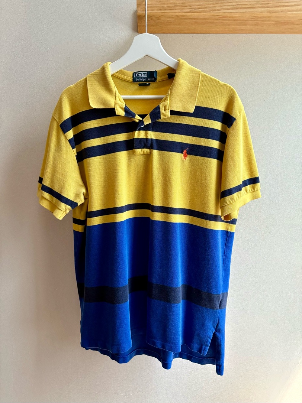 Polo Ralph Lauren VTG 90s blue/yellow striped golf polo shirt L/XL